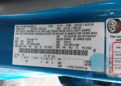 2015 Ford Fiesta Titanium from USA, damaged, VIN 3FADP4FJ6FM158181